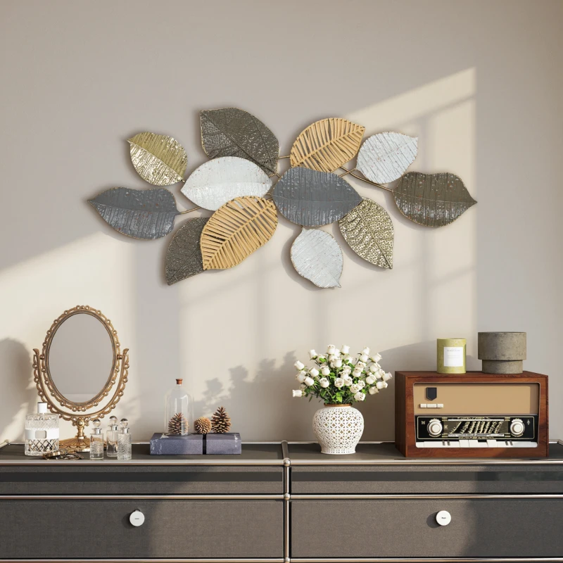HOMCOM Metal Wall Art, Modern Hanging Wall Decor with Unique Leaf Design for Living Room Bedroom Entryway