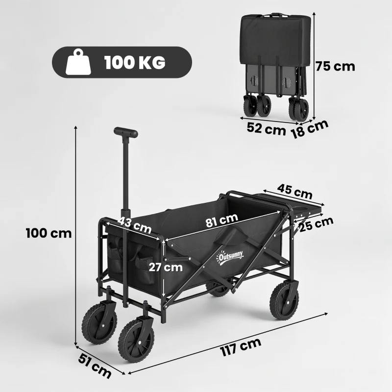 Outsunny Chariot de Jardin Pliable 4 Roues bâche Amovible poignée télescopique Inclinaison réglable Plateau Pliable noir
