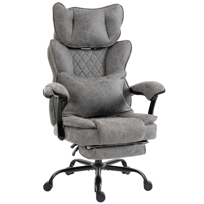 HOMCOM Executive Office Chair, Leathaire Big and Tall Office Chair 180 kg with Wide Seat, Reclining, Lumbar Support, Grey