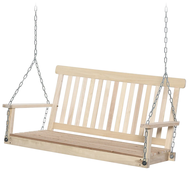 Outsunny Banc suspendu 2 places balançoire de jardin, dossier et assise à lattes en bois, charge jusqu'à 200 kg, bois naturel