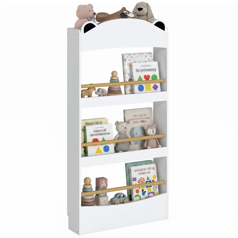 AIYAPLAY Bibliotecă Montessori pentru Copii 3-8 Ani, Ursuleț, cu 4 Polițe din Lemn, 50x15x97 cm, Alb
