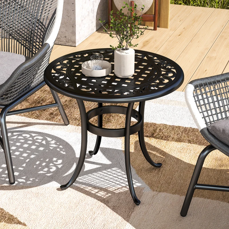 Outsunny Outdoor Garden Table, Cast Aluminium Patio End Table with Anti-slip Foot Pads for Garden, Patio, Balcony, 60 x 60 cm, Black