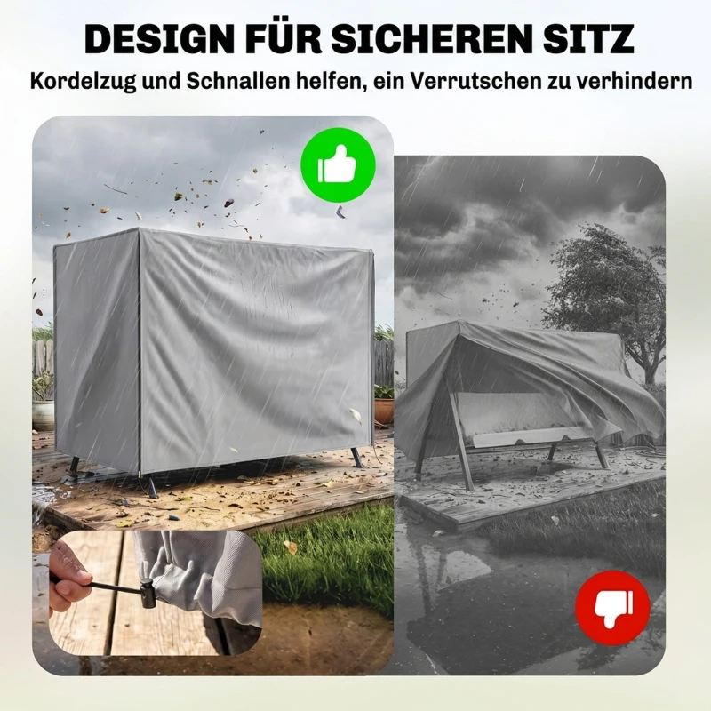 Outsunny Schutzhülle für Gartenschaukel, reißfest, wetterfest, Tex-Lock-System, 205x124x164 cm, Grau(m-6)
