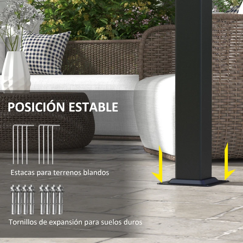 Outsunny Cenador para Exterior 3x3 m con Techo Deslizante Marco de Acero Impermeable y Anti-UV para Terraza Patio Gris Oscuro