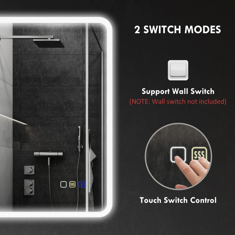 HOMCOM 50 x 70 cm Backlit Illuminated Bathroom Mirror with LED Lights and Bluetooth - Silver Tone