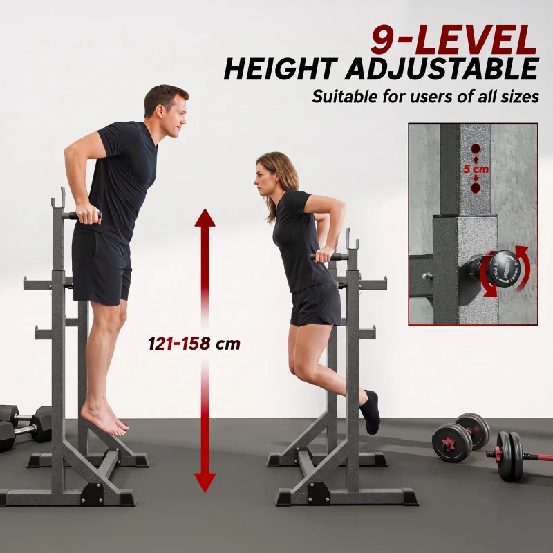 SPORTNOW Heavy Duty Barbell Squat Rack, Adjustable and Multifunctional Weight Power Stand, for Home, Gym - Black