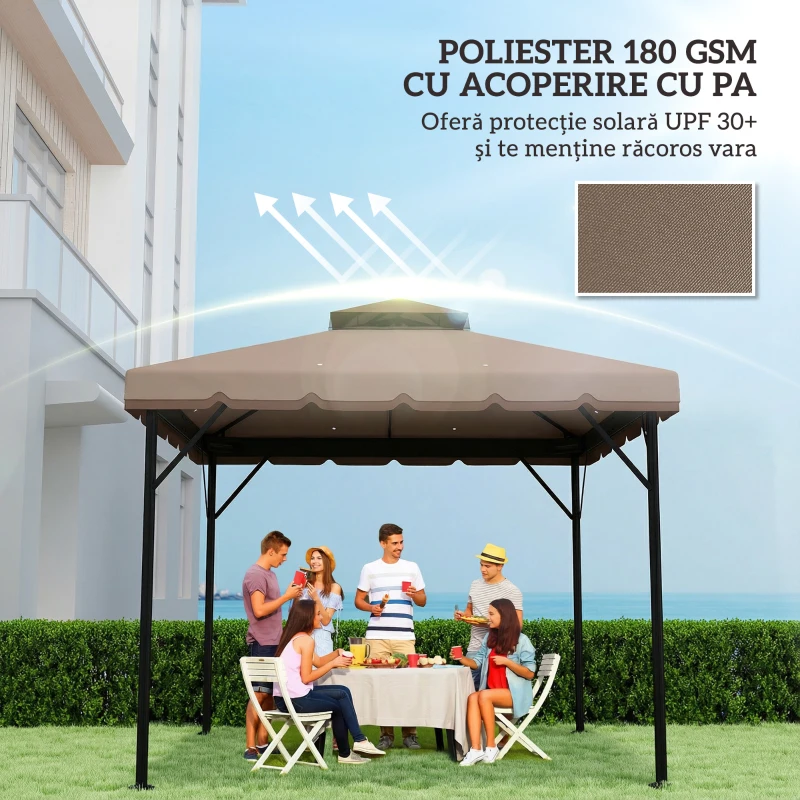 Outsunny Acoperire pentru pavilion 3x3 m, cu 2 niveluri și 8 orificii de drenaj, din poliester, bej și maro