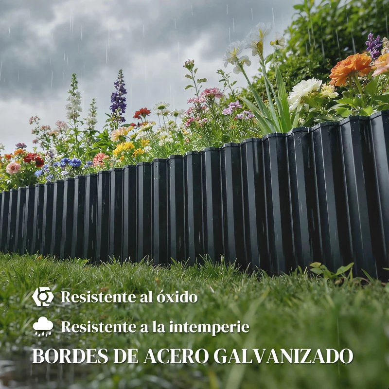Outsunny Valla de Jardín Metálica 650x20 cm de Acero Galvanizado Resistente para Huerto Patio Terraza Césped Gris Oscuro