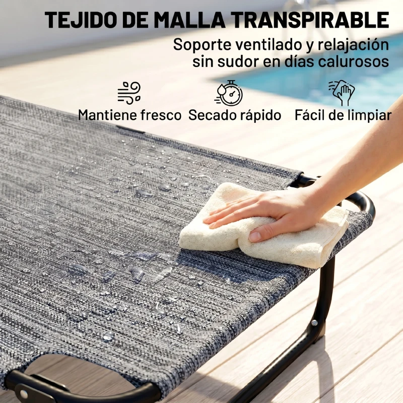 Outsunny Tumbona de Jardín Plegable con Respaldo Ajustable en 4 Niveles Orificio de Lectura y Reposacabezas 145x72x89 cm Gris