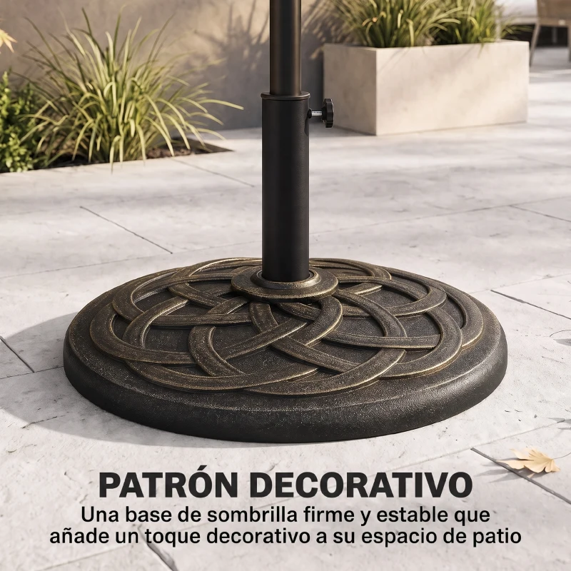 Outsunny Base para Sombrilla de Jardín Peso Neto 19 kg Soporte de Parasol Apto para Mástil de 38mm/48mm Resina para Terraza Patio Exterior Ø54,5x34 cm Bronce