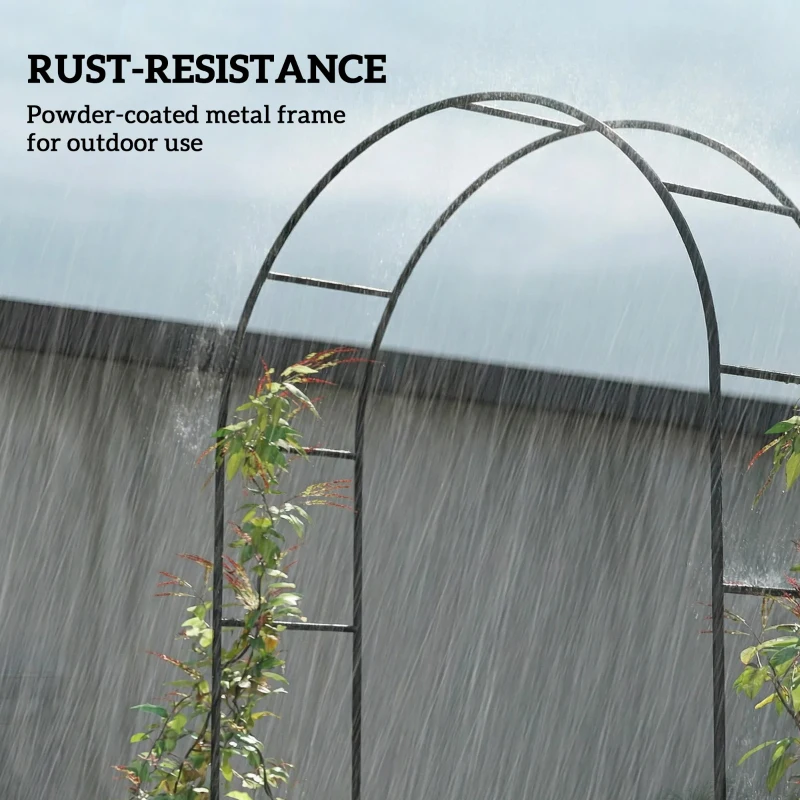 Outsunny Garden Arch, 2.4 m High x 1.5 m Wide Metal Garden Trellis for Climbing Plants, Outdoor Wedding Arch for Bridal, Black