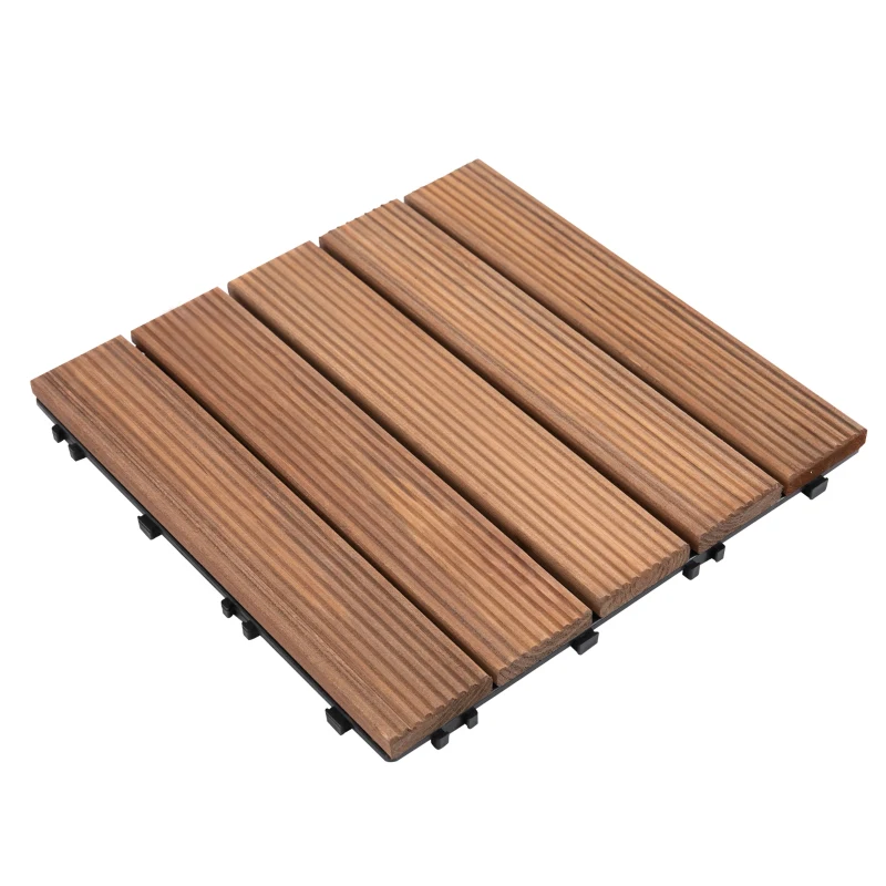Outsunny Set de 27 Baldosas de Madera 30x30 cm con Área de 2,43 m² Losetas Sistema de Clic para Balcón Terraza Jardín Marrón