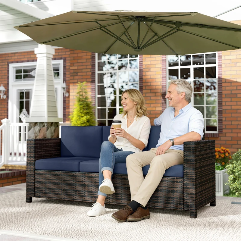 Outsunny 3-Seater Weather Resistant Outdoor Garden Rattan Sofa Dark Blue