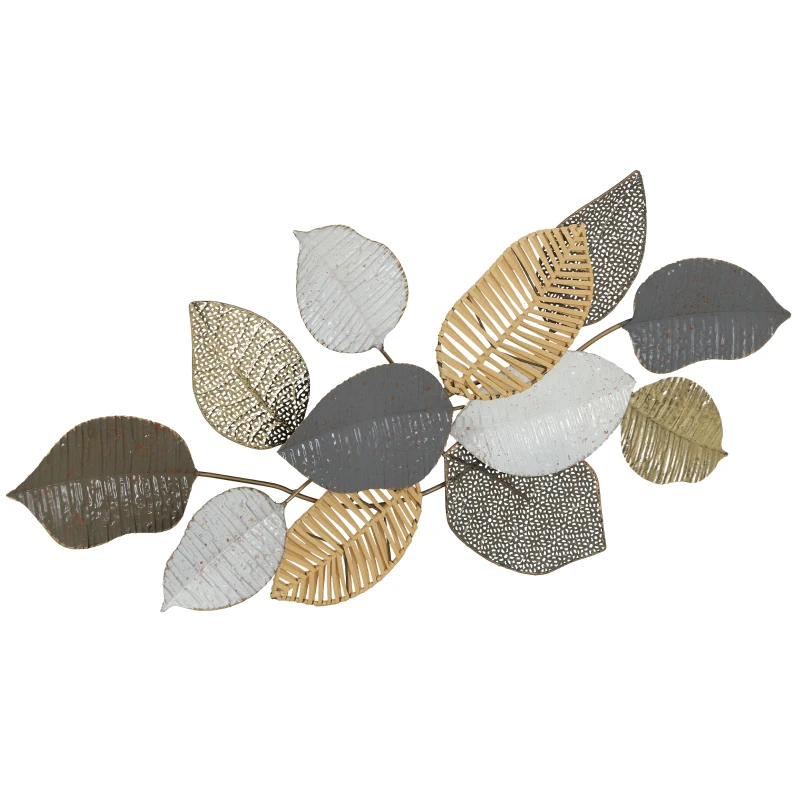 HOMCOM Metal Wall Art, Modern Hanging Wall Decor with Unique Leaf Design for Living Room Bedroom Entryway