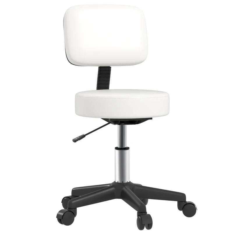 HOMCOM Beautician's Swivel Salon Chair w/ Padded Seat Back 5 Wheels Adjustable Height Salon Hairdressers Tattoo Spa Rolling Cushion Professional 48cm White