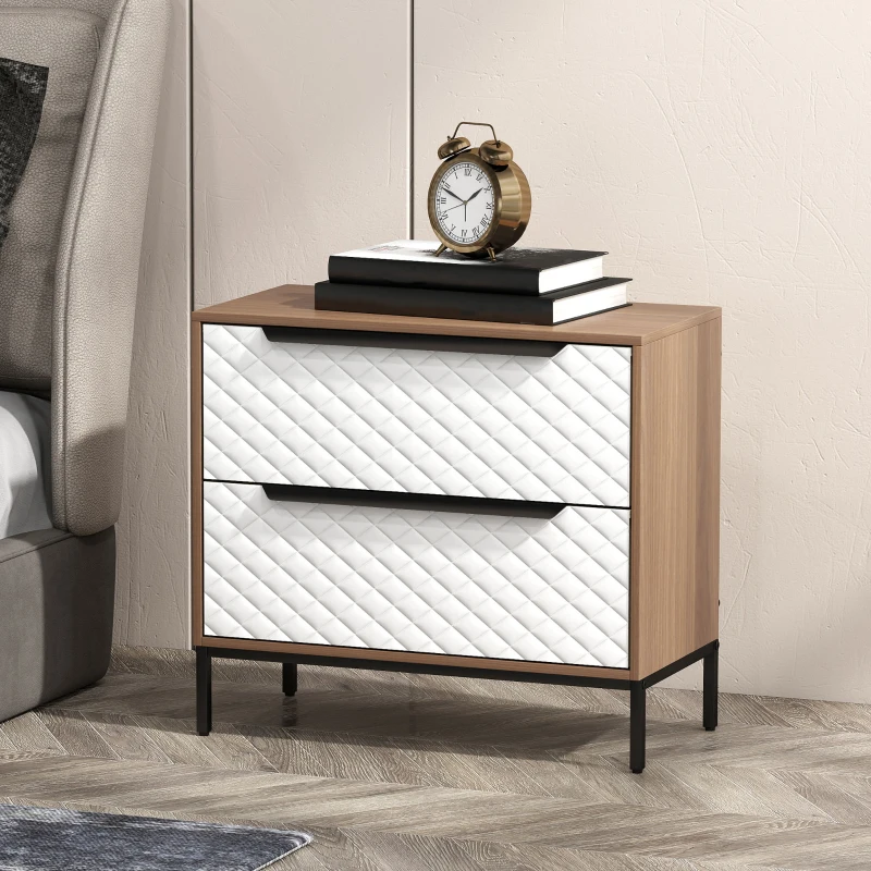 HOMCOM Cómoda con 2 Cajones de Tela Frentes con Patrón de Diamante para Salón Oficina Vestidor Natural y Blanco