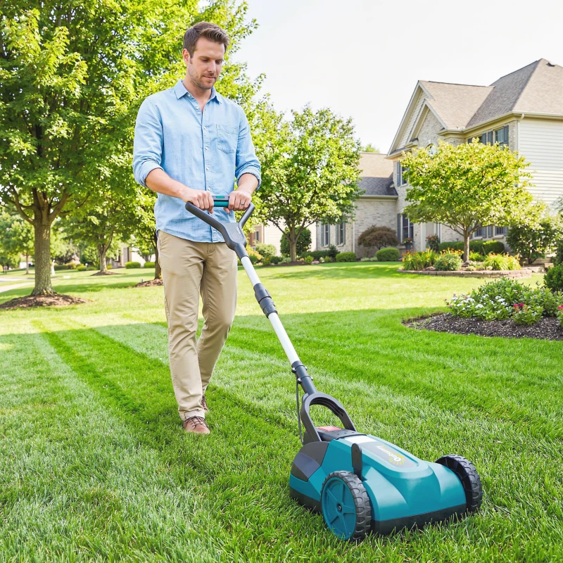 Outsunny 18V Cordless Lawnmower with 2 x 4Ah Batteries & Charger, Battery Lawn Mower with 21cm Cutting Width, 3 Cutting Heights