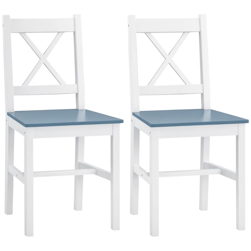 HOMCOM Dining Chairs Set of 2, Pine Wood Kitchen Chairs with Cross Back, Solid Structure for Living Room and Dining Room, White
