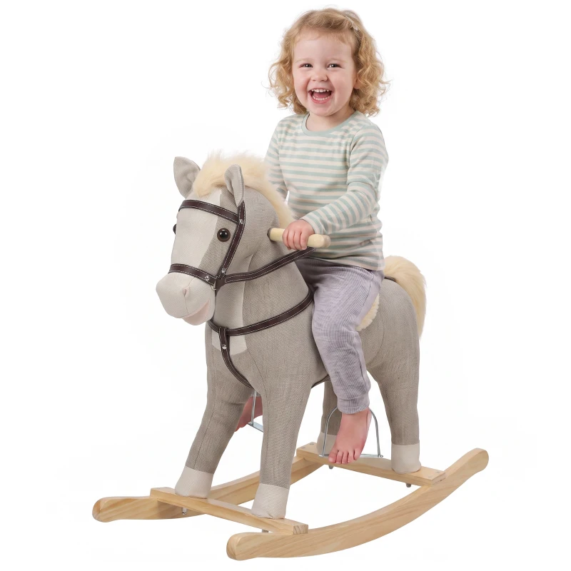 AIYAPLAY Cheval à bascule pour enfants, jouet à bascule bébé en tissu effet lin avec effets sonores et poignées de sécurité, gris