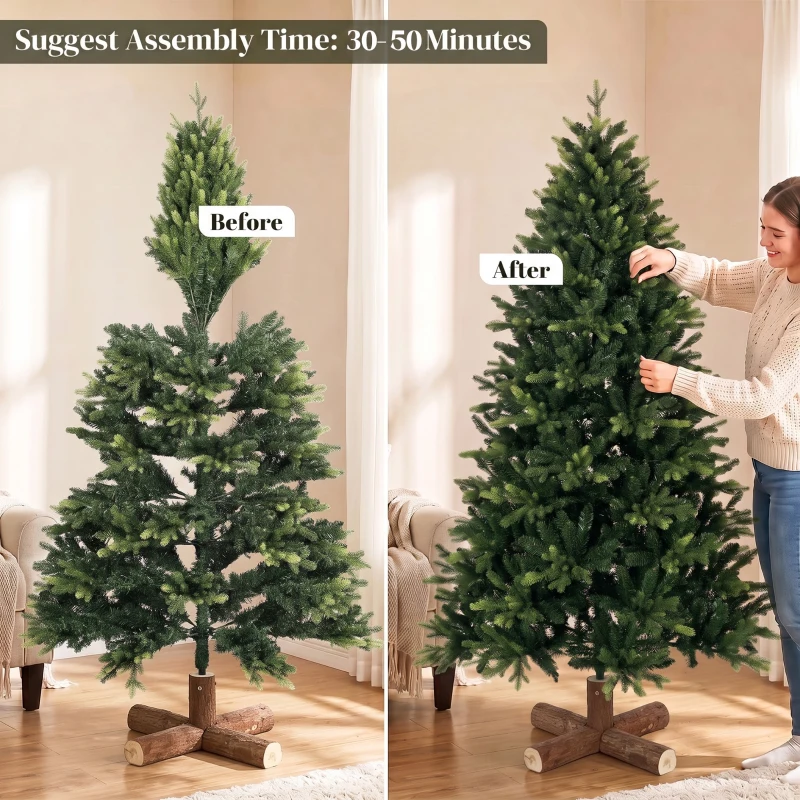 HOMCOM Artificial Christmas Tree, Hinged Xmas Tree with 2419 PE & PVC Branch Tips, 6ft, Green