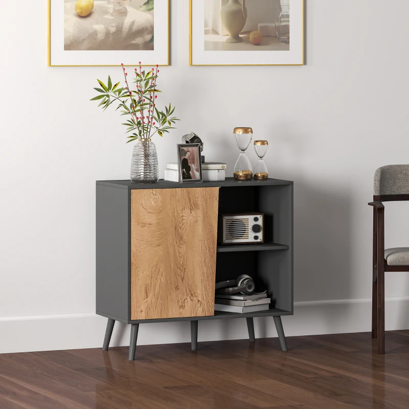 HOMCOM Comodă modernă cu dulap și spațiu de depozitare, din lemn, 80x39x76 cm, gri închis