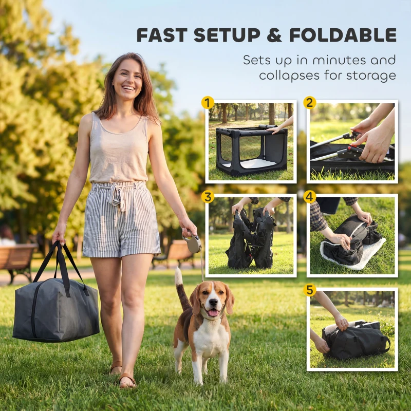 PawHut Soft Dog Crate Pet Travel Crate 76 x 54 x 54 cm with Removable Pad Mesh Window Army Green