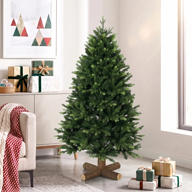 HOMCOM Artificial Christmas Tree, Hinged Xmas Tree with 1620 PE & PVC Branch Tips, 5ft, Green