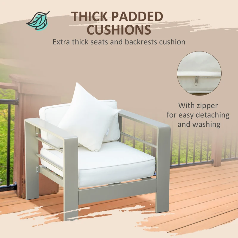 Outsunny 4 Pieces Outdoor Garden Furniture Set - Aluminium Frame Backyard Furniture with Thick Padded Cushions for Loveseat, 2 Chairs, and Glass Top Table, Champagne Gold