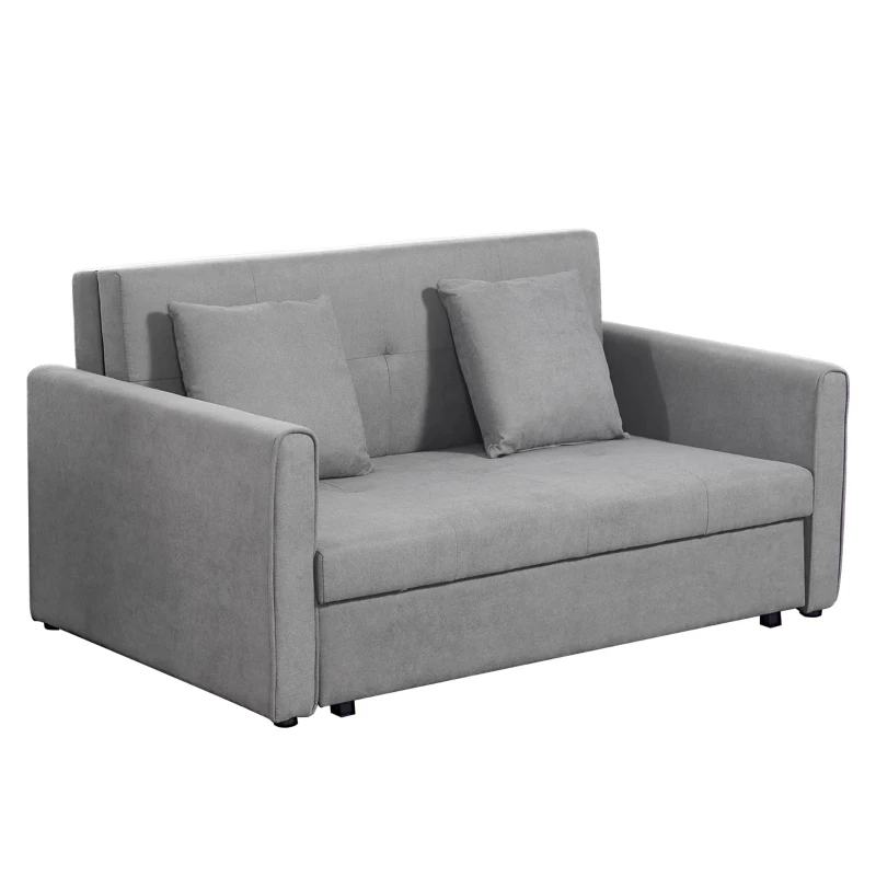 HOMCOM Sofá Cama de 2 Plazas Sofá Cama Tapizado en Poli Algodón con 2 Cojines Desmontables y Espacio de Almacenamiento Sofá Doble para Salón Oficina  152x101x81 cm Gris