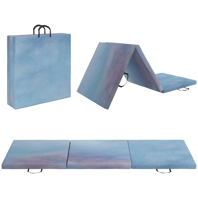 HOMCOM Saltea de Gimnastică 180 cm pliabilă, Crash Mat Groasă 5 cm cu Mânere pentru Antrenament Acasă, Albastru Deschis
