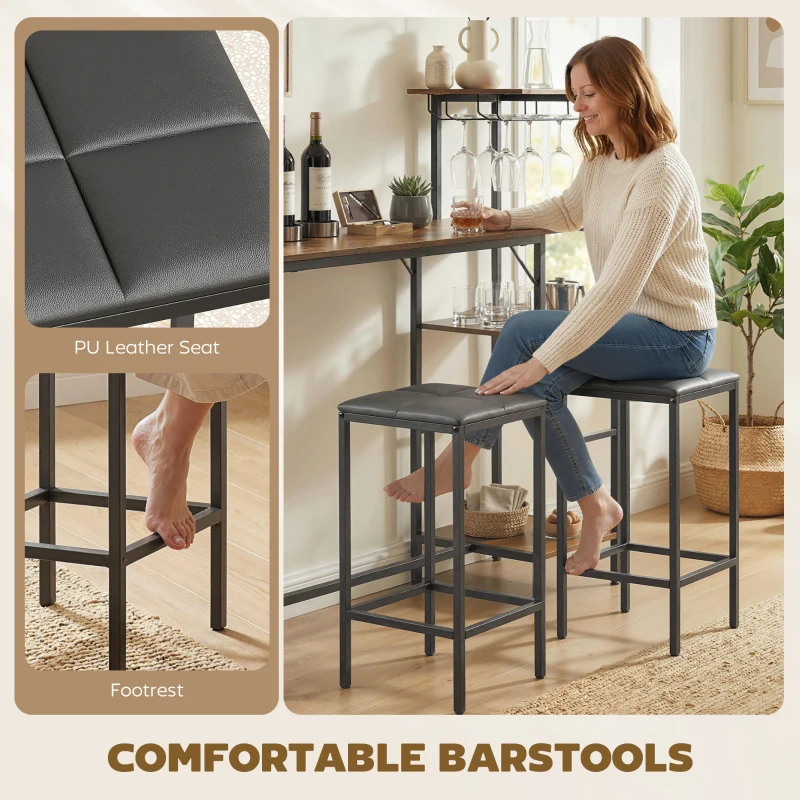 HOMCOM 3 Piece Breakfast Bar Table and Stools Set, Rustic Brown