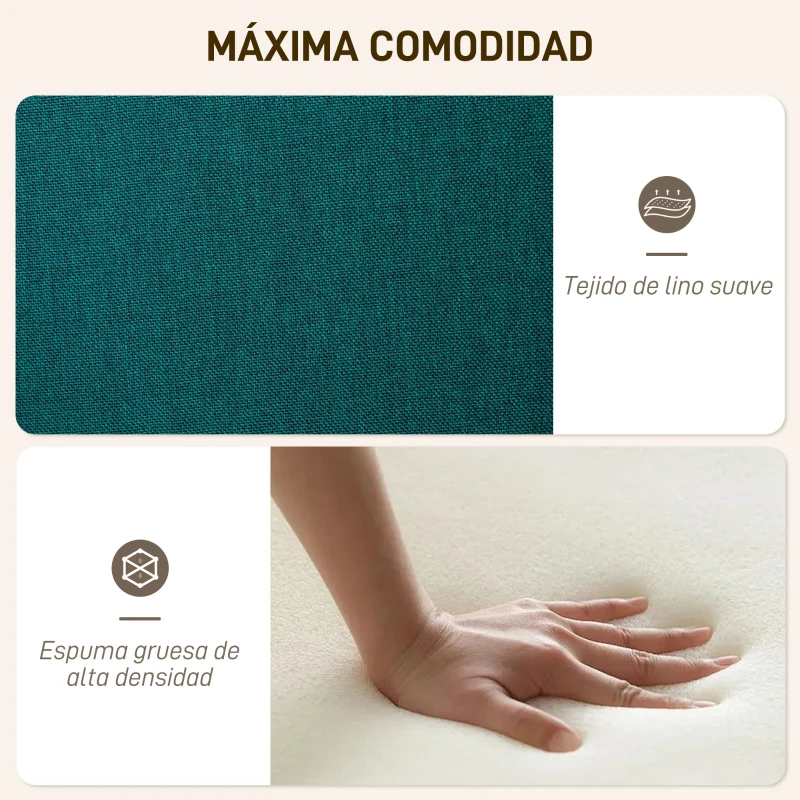 HOMCOM Sillón con Reposapiés Sillón Lectura con Respaldo Alto Capitoné Patas de Madera y Tapizado en Lino Verde Oscuro