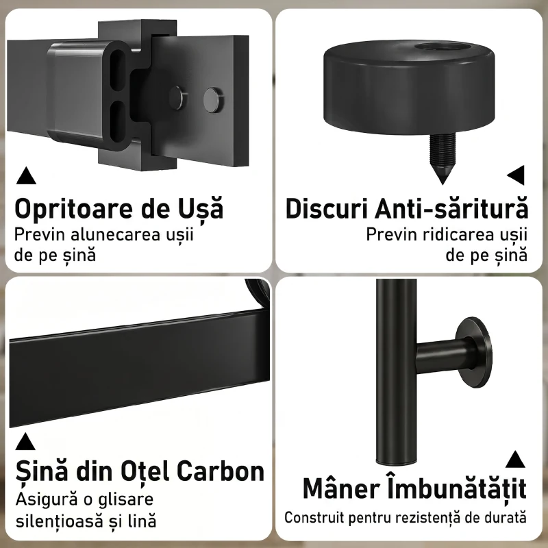 HOMCOM Ușă Culisantă Interior Rustică cu Șină Silențioasă, Kit Feronerie și Mâner, Alb