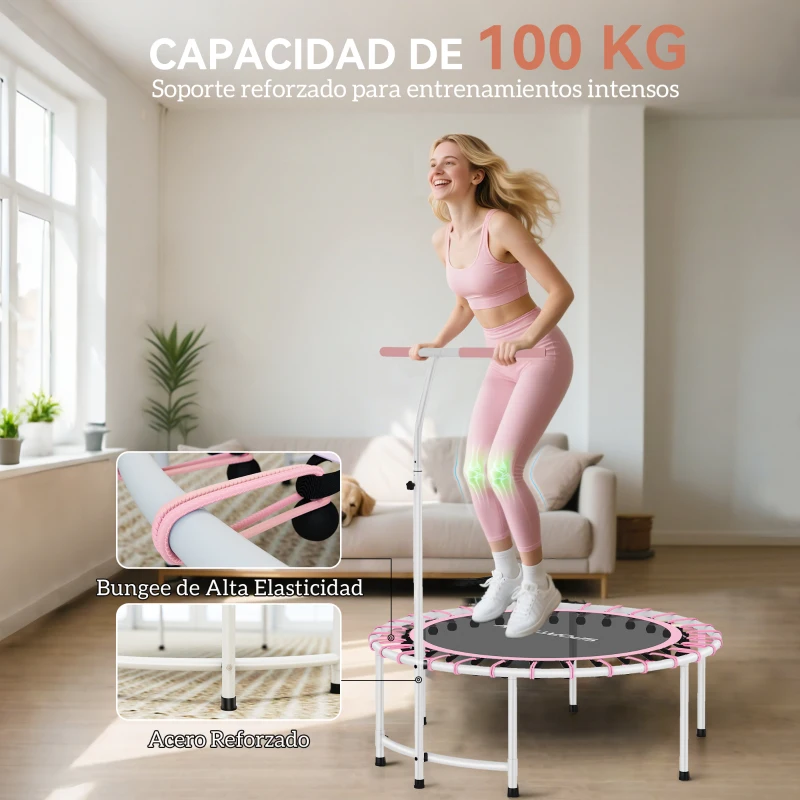 SPORTNOW Cama Elástica Fitness Ø102 cm con Mango Ajustable de 5 Niveles y Marco de Acero para Entrenamiento Piernas Cuerpo Azul