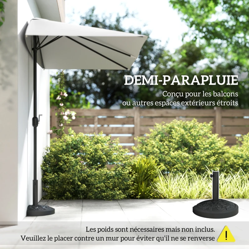 Outsunny Demi-parasol Ø 230 cm Parasol de balcon terrasse avec manivelle Protection solaire UV Polyester, crème