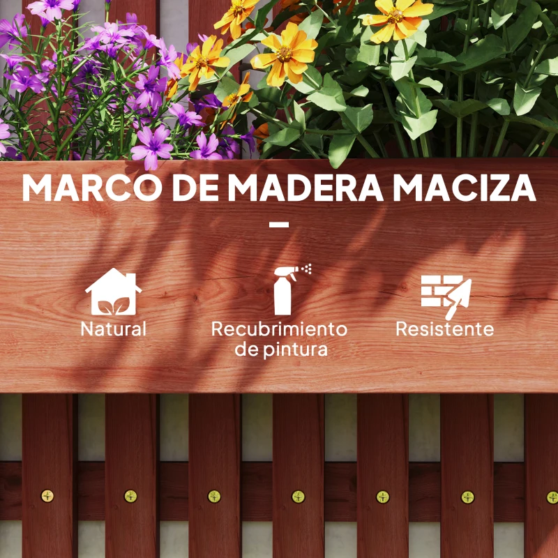 Outsunny Jardinera de Pared de Madera con Enrejado y 3 Macetas Móviles para Jardín Terraza Patio 60x16x80 cm Marrón