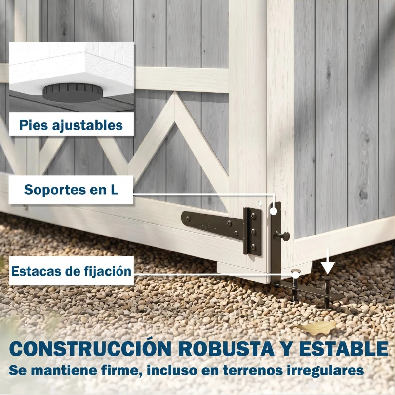 Outsunny Caseta de Jardín de Madera 105x55x179 cm Armario para Herramientas con 4 Estantes Techo de Metal Galvanizado Gris