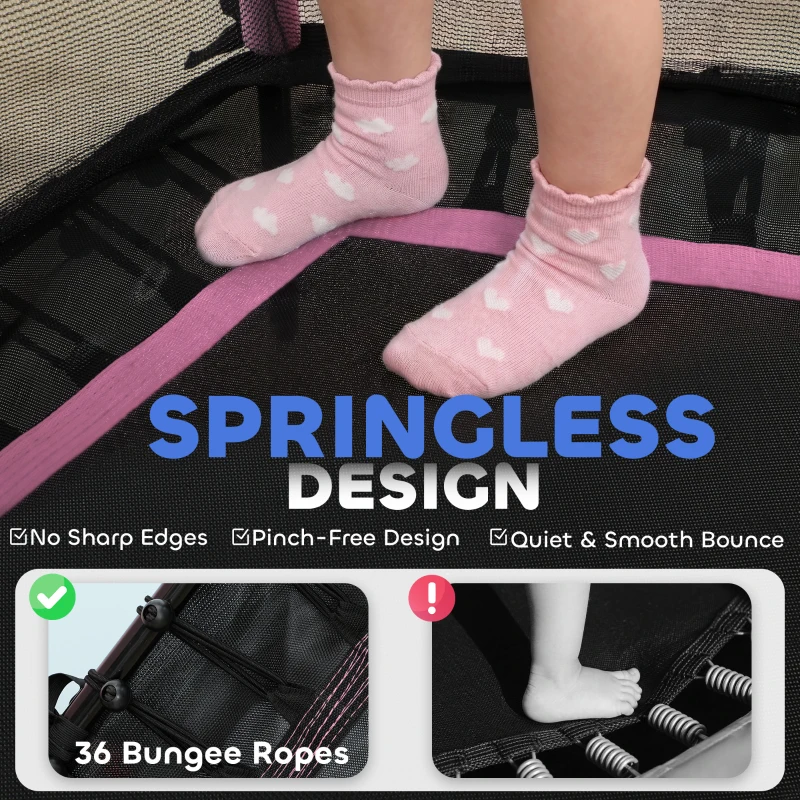 HOMCOM Kids Trampoline Mini Bouncer with Enclosure Safety Net For Ages 3-10 Years - Pink