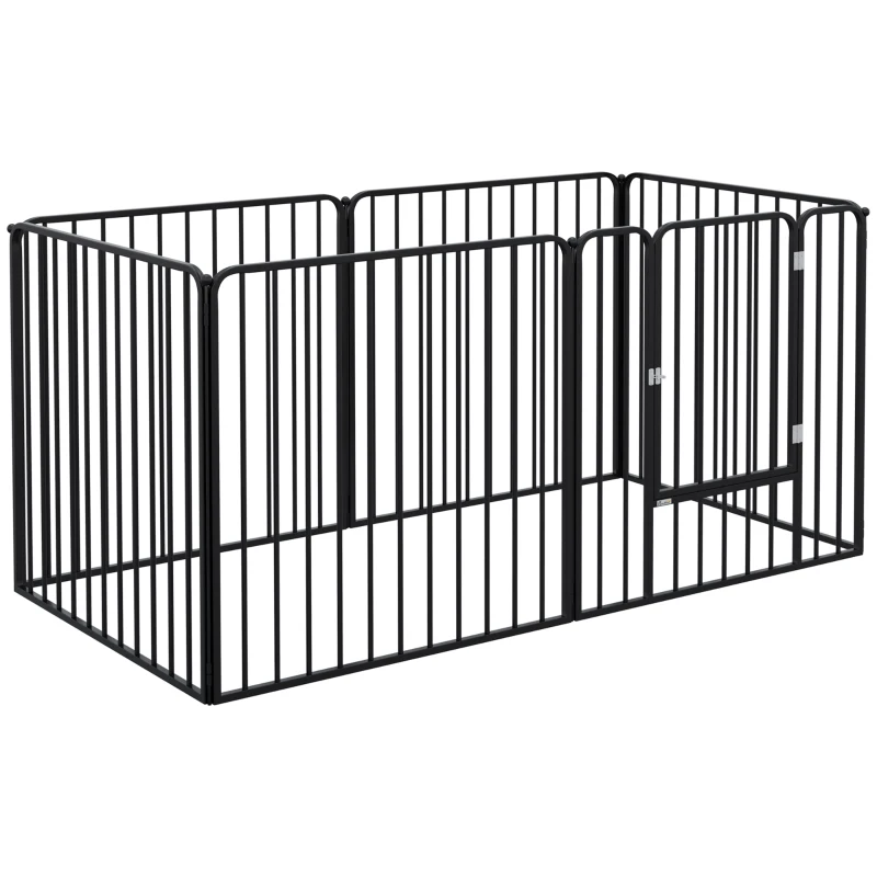 PawHut Recinto per Cani a 6 Pannelli Modulabili da Interno ed Esterno, in Acciaio, 164x83x80 cm, Nero