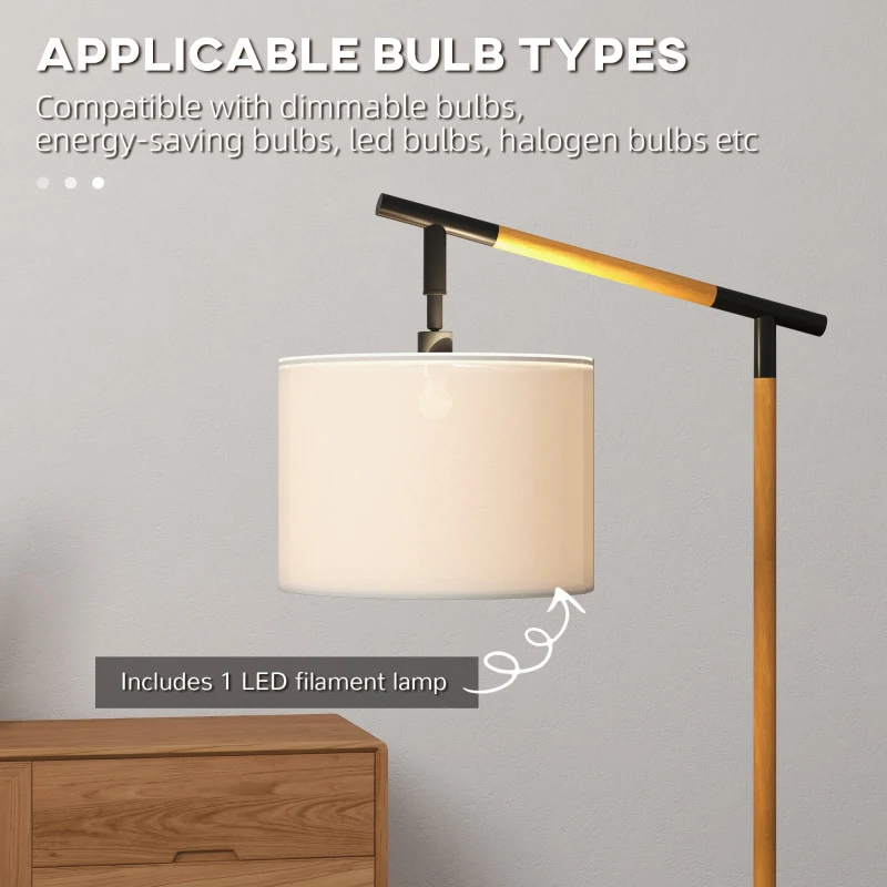 HOMCOM Metal Frame Floor Lamp with 350 Degree Rotating Lampshade, for Living Room and Bedroom, LED Bulb Included, Brown