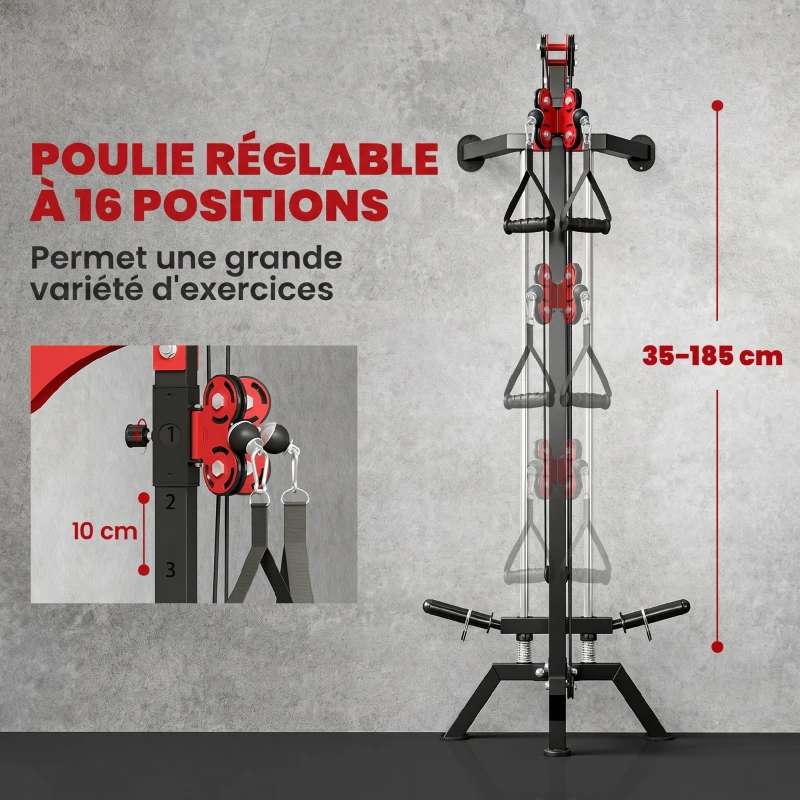SPORTNOW Station de Musculation à Poulie Machine à Câble LAT Fixation Murale Charge de Poids Personnalisable 85x68x210cm Noir
