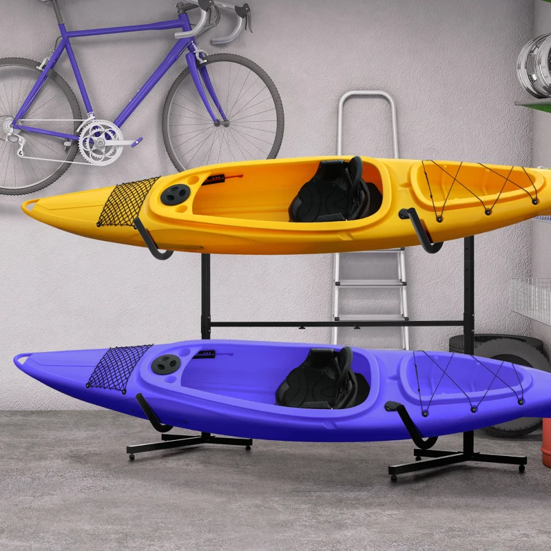 SPORTNOW Halterung für 2 Kajaks, Surfboards, Stand-Up-Paddles, Metallrahmen, breitenverstellbar 144-180 cm