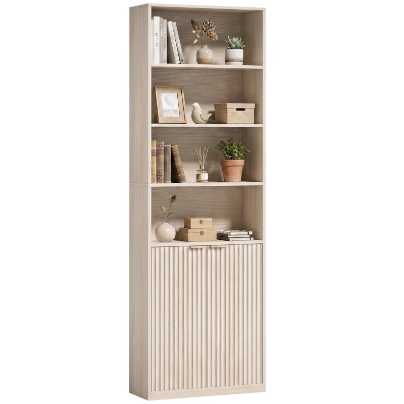 HOMCOM Bookcase Adjustable Shelf Bookshelf Anti-Tip Hardware 6-Tier, Oak Wood Effect