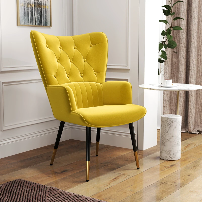 HOMCOM Butaca de Salón Sillón Individual Tapizado en Terciopelo con Respaldo Alto Estilo Moderno 68x72x103 cm Amarillo