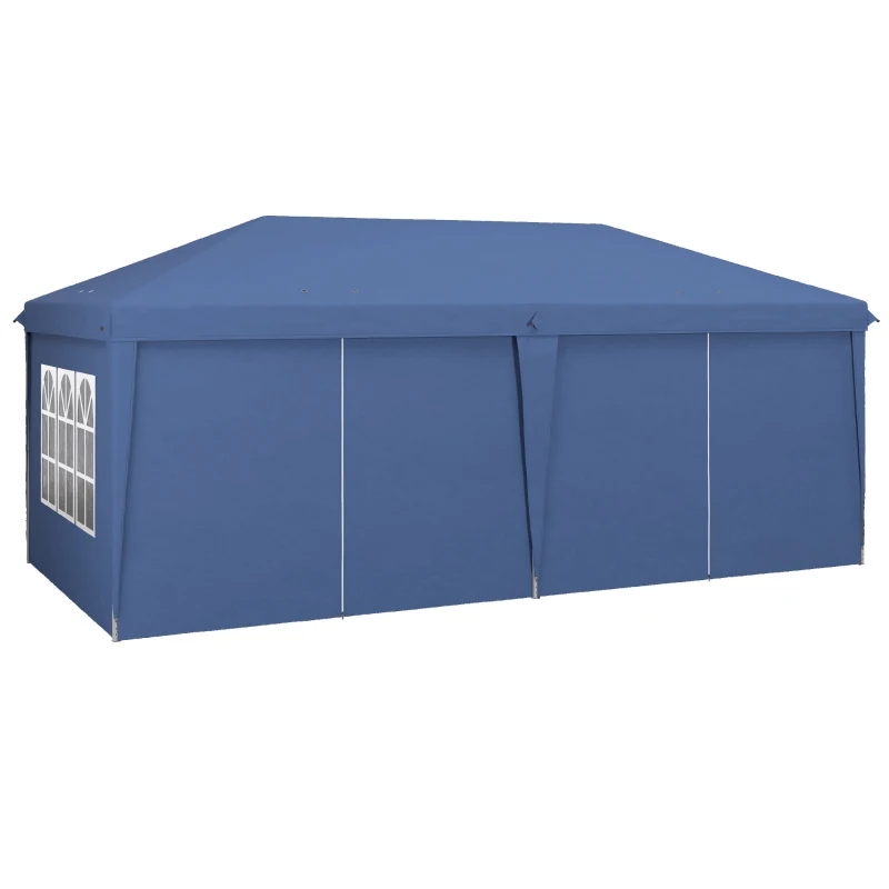 Outsunny 3x6m Pop-Up Gazebo, with Curtain Walls and Windows, Blue