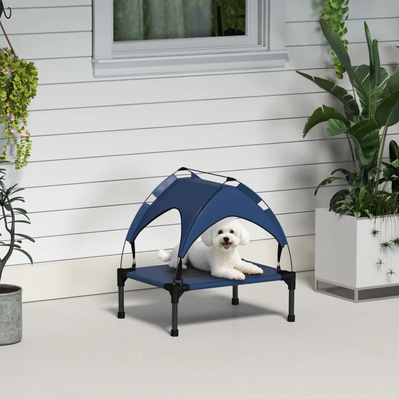 PawHut Cooling Raised Pet Bed w/ Washable Breathable Mesh, for Mini Small Dogs, 61 x 46 x 63cm - Dark Blue