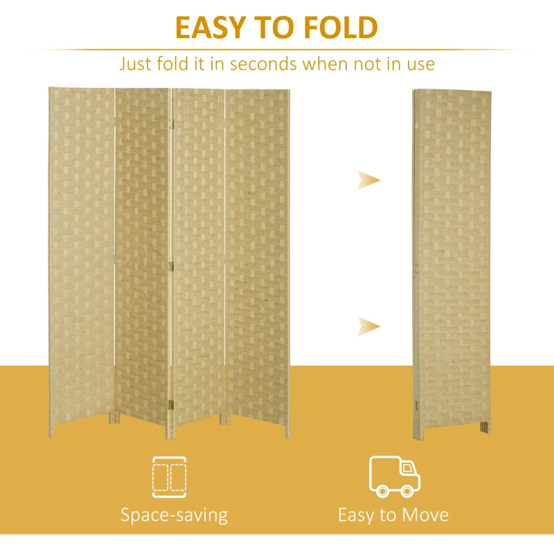 HOMCOM Wave Fibre Freestanding Folding Privacy Screen Panels, Room Divider, Brown