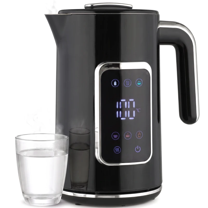 HOMCOM Electric Kettle, 1.7L Fast Boil 3000W Water Kettle with LED Display, Adjustable Temperature, Keep Warm Function, Black