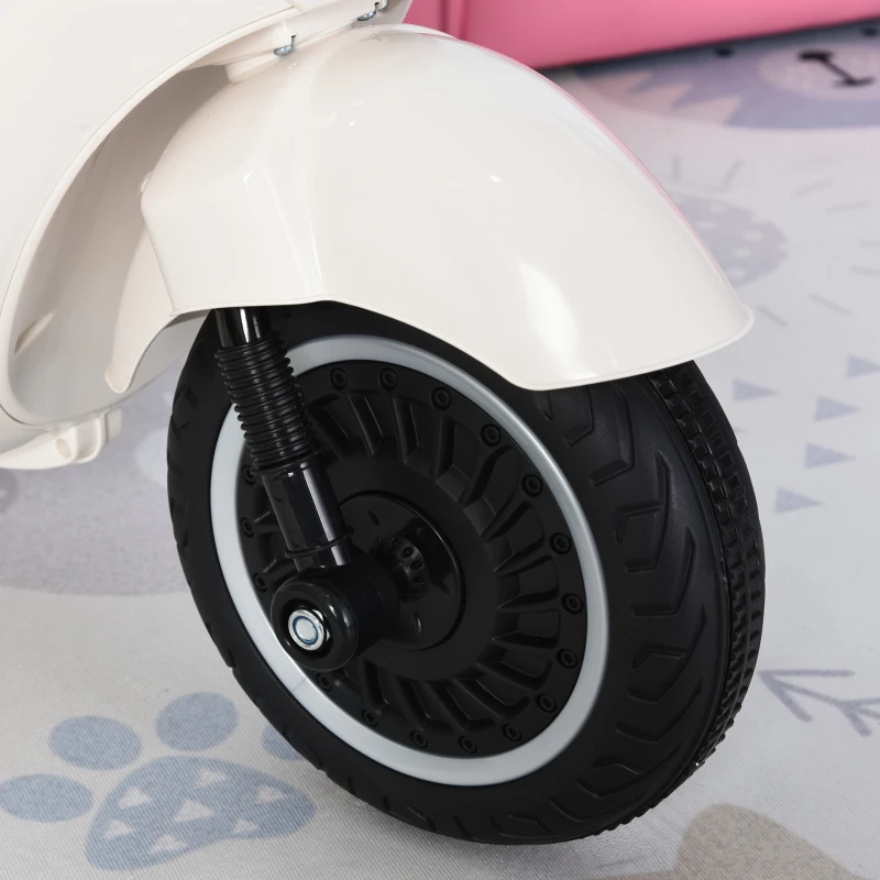HOMCOM Motocicletă Electrică pentru Copii cu Licență Oficială Vespa, 2 Roți Ajutătoare, Lumină și Sunete, 108x49x75 cm, Albă