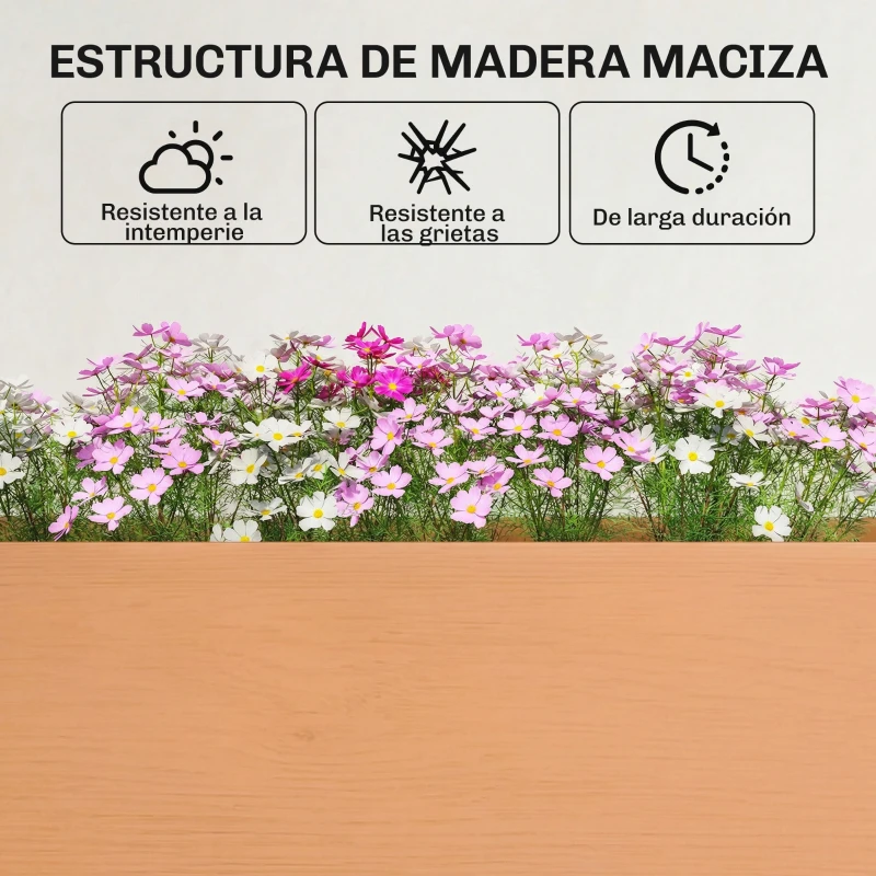 Outsunny Huerto Urbano Elevado de Madera 184x59x76,5 cm con 6 Orificios de Drenaje para Cultivos Plantas Flores Marrón